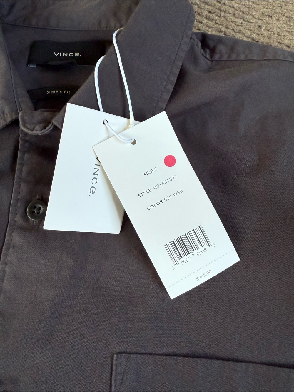 VINCE Garment Dye Men’s Classic Fit Button Front Shirt Grey Size S NWT $245.00 - Picture 3 of 7